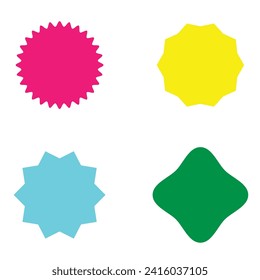  Set of vector starburst, sunburst badges. Different color. Simple flat style Vintage labels. Colored stickers 9 8 0