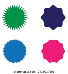  Set of vector starburst, sunburst badges. Different color. Simple flat style Vintage labels. Colored stickers  6 2 3