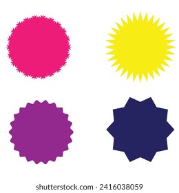  Set of vector starburst, sunburst badges. Different  color. Simple flat style Vintage labels. Colored stickers  7 6 9