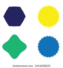  Set of vector starburst, sunburst badges. Different  color. Simple flat style Vintage labels. Colored stickers 8 9 3