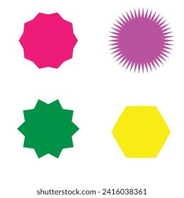  Set of vector starburst, sunburst badges. Different  color. Simple flat style Vintage labels. Colored stickers 1 7 0