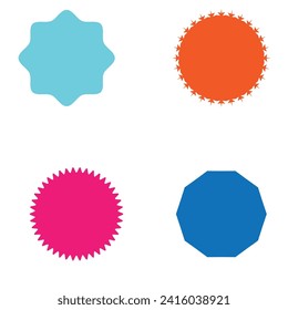  Set of vector starburst, sunburst badges. Different  color. Simple flat style Vintage labels. Colored stickers  9 0