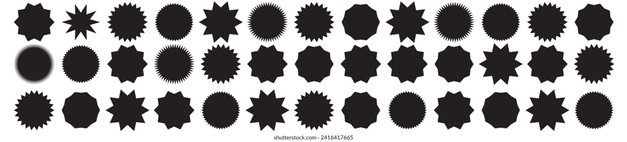 Set of vector starburst, sunburst badges. Vintage labels. Black colored stickers. A collection of different types and black colors icon.