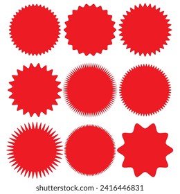 Set of vector starburst, sunburst badges. Different color. Simple flat style Vintage labels. Colored stickers.7891
