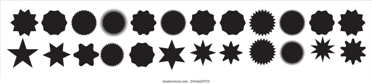 Set of vector starburst, sunburst badges. Vintage labels. Colored stickers. A collection of different types and colors icon.