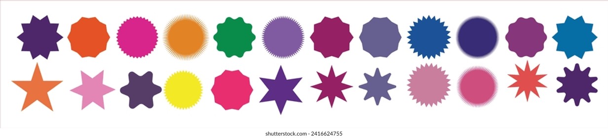 Set of vector starburst, sunburst badges. Vintage labels. Colored stickers. A collection of different types and colors icon.