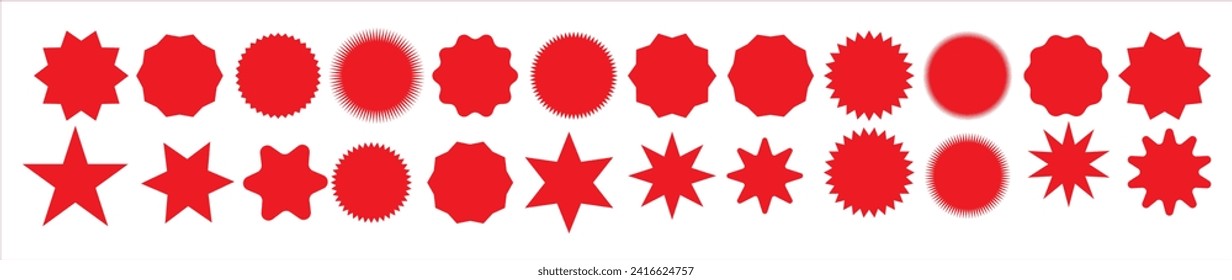 Set of vector starburst, sunburst badges. Vintage labels. Colored stickers. A collection of different types and colors icon.