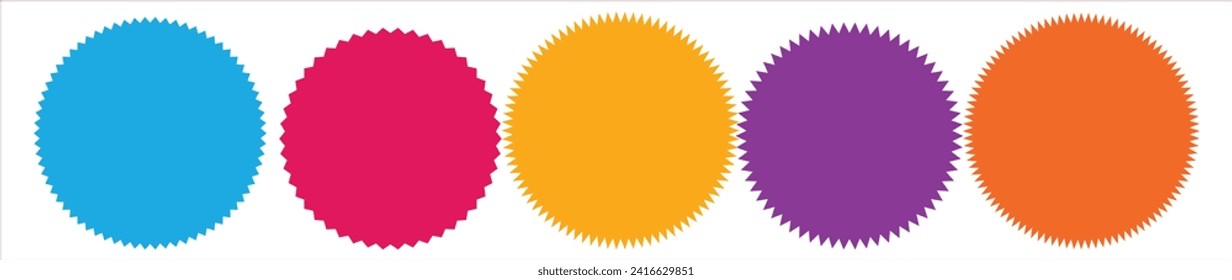Set of vector starburst, sunburst badges. Starburst sale sticker. Colored stickers. Sunburst price tags, colors silhouettes on white background
