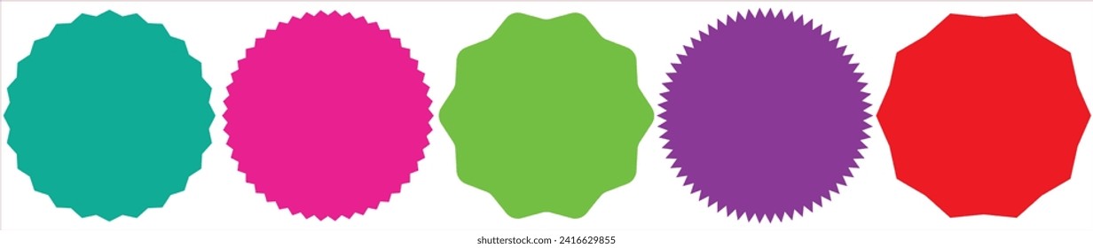 Set of vector starburst, sunburst badges. Starburst sale sticker. Colored stickers. Sunburst price tags, colors silhouettes on white background