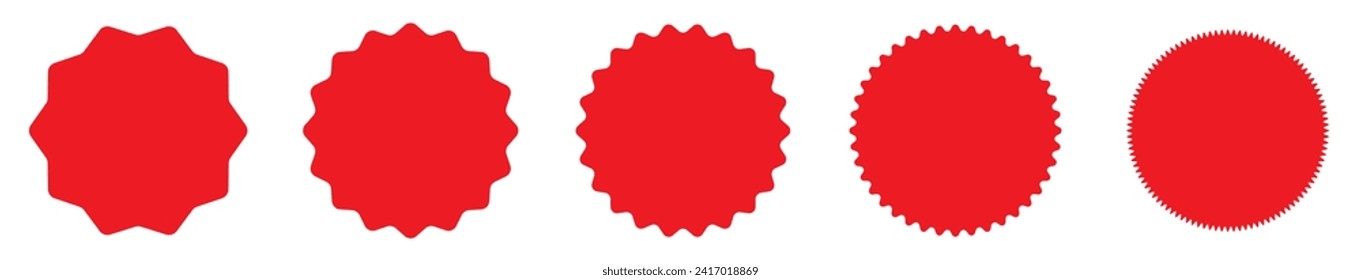 Set of vector starburst, sunburst badges.  different color. Simple flat style Vintage labels. Design elements. red Colored stickers