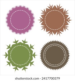 Set von Vektorstarburst-Sonnenschutzplakaten. Vintage-Etiketten. Starburst-Aufkleber für den Verkauf. Farbige Aufkleber. Preisschilder für Sonnenbrand. Einfache Flachstil-Vintage-Labels. bunter Symbole auf weißem Hintergrund. 