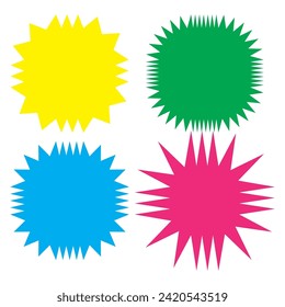Juego de starburst vectorial, insignias de arrebato de sol. Color diferente. Sencillas etiquetas Vintage de estilo plano. Etiquetas coloreadas.7891