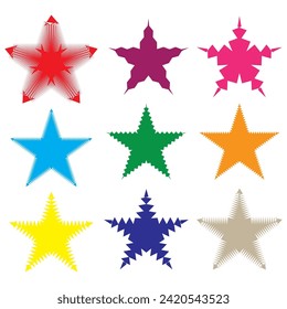 Set of vector starburst, sunburst badges. Different color. Simple flat style Vintage labels. Colored stickers.7891