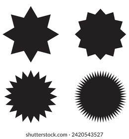 Juego de starburst vectorial, insignias de arrebato de sol. Color diferente. Sencillas etiquetas Vintage de estilo plano. Etiquetas coloreadas.7891