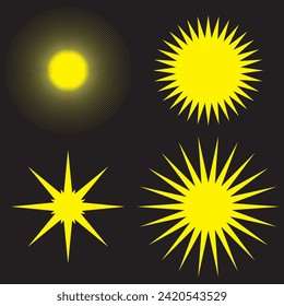 Set of vector starburst, sunburst badges. Different color. Simple flat style Vintage labels. Colored stickers.7891