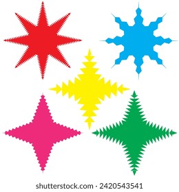 Set of vector starburst, sunburst badges. Different color. Simple flat style Vintage labels. Colored stickers.7891