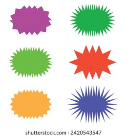 Set of vector starburst, sunburst badges. Different color. Simple flat style Vintage labels. Colored stickers.7891