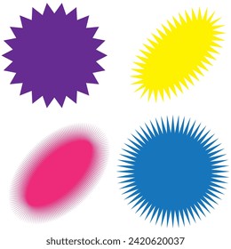 Set of vector starburst, sunburst badges. Different color. Simple flat style Vintage labels. Colored stickers.7891