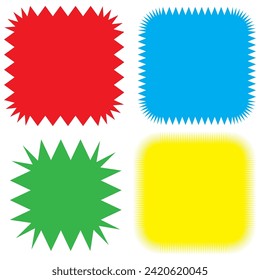 Set of vector starburst, sunburst badges. Different color. Simple flat style Vintage labels. Colored stickers.7891
