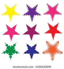 Set of vector starburst, sunburst badges. Different color. Simple flat style Vintage labels. Colored stickers.7891