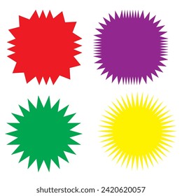Set of vector starburst, sunburst badges. Different color. Simple flat style Vintage labels. Colored stickers.7891