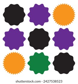 Set of vector starburst, sunburst badges. Nine different color. Simple flat style Vintage labels. Design elements. Colored stickers. A collection of different types and colors icon. eps 10