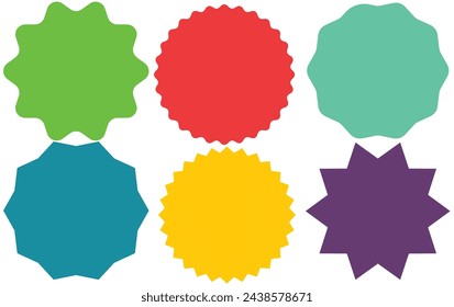 Set of vector starburst, sunburst badges. Simple flat style Vintage labels. Design elements. Colored stickers. A collection of different types and colors icon. eps 10