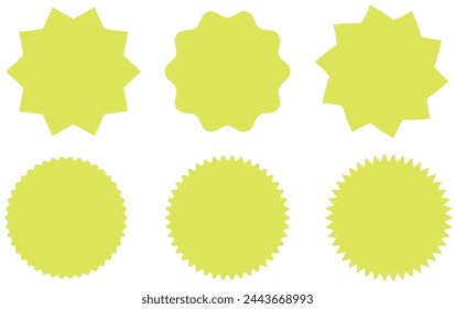 Set of vector starburst, sunburst badges. Nine different color. Simple flat style Vintage labels. Design elements. red Colored stickers