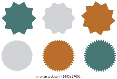 Set of vector starburst, sunburst badges. Nine different color. Simple flat style Vintage labels. Design elements. red Colored stickers