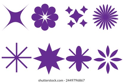 Set of vector starburst, sunburst badges. Nine different color. Simple flat style Vintage labels. Design elements. Colored stickers. A collection of different types and colors icon.
