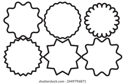 Set of vector starburst, sunburst badges. Nine different color. Simple flat style Vintage labels. Design elements. Colored stickers. A collection of different types and colors icon.
