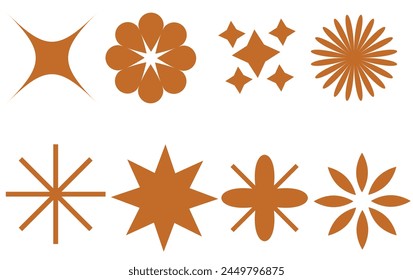 Set of vector starburst, sunburst badges. Nine different color. Simple flat style Vintage labels. Design elements. Colored stickers. A collection of different types and colors icon.
