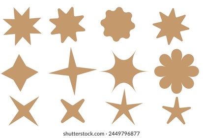 Set of vector starburst, sunburst badges. Nine different color. Simple flat style Vintage labels. Design elements. Colored stickers. A collection of different types and colors icon.
