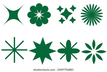 Set of vector starburst, sunburst badges. Nine different color. Simple flat style Vintage labels. Design elements. Colored stickers. A collection of different types and colors icon.
