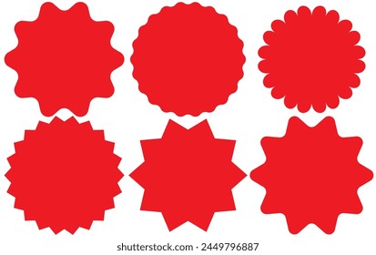 Set of vector starburst, sunburst badges. Nine different color. Simple flat style Vintage labels. Design elements. Colored stickers. A collection of different types and colors icon.
