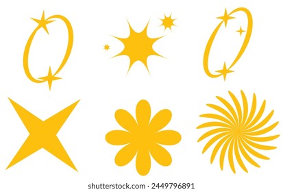 Set of vector starburst, sunburst badges. Nine different color. Simple flat style Vintage labels. Design elements. Colored stickers. A collection of different types and colors icon.
