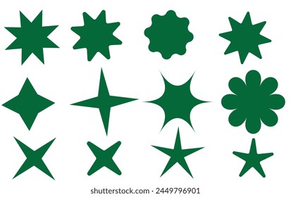 Set of vector starburst, sunburst badges. Nine different color. Simple flat style Vintage labels. Design elements. Colored stickers. A collection of different types and colors icon.
