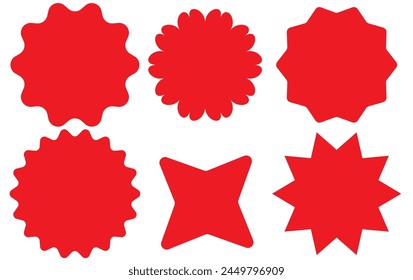 Set of vector starburst, sunburst badges. Nine different color. Simple flat style Vintage labels. Design elements. Colored stickers. A collection of different types and colors icon.
