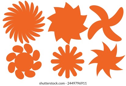 Set of vector starburst, sunburst badges. Nine different color. Simple flat style Vintage labels. Design elements. Colored stickers. A collection of different types and colors icon.
