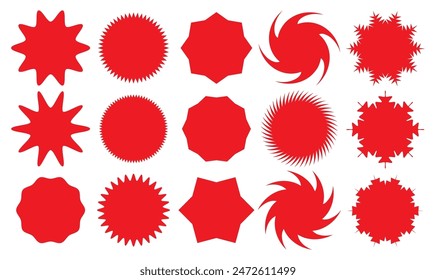 Conjunto de estrellas de Vector, insignias de explosión de sol. Sencillas etiquetas vintage de estilo plano, pegatinas. 11:11