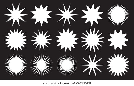 Set of vector starburst, sunburst badges. Simple flat style vintage labels, stickers. 11:11