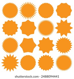 Conjunto de estrellas de Vector, insignias de explosión de sol. Burbujas de habla. Conjunto de Vector de estrellas, iconos de explosión de sol. Etiquetas promocionales de Black Sunburst. Pegatinas vintage plano, etiquetas sobre fondo blanco. 11:11