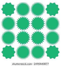 Conjunto de estrellas de Vector, insignias de explosión de sol. Iconos negros sobre fondo blanco. Etiquetas vintage de estilo plano simple, pegatinas. diseño eps 10