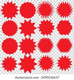 Set of vector starburst, sunburst badges. Different color. Simple flat style Vintage labels. Colored stickers.7891