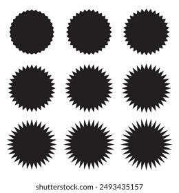 Set of vector starburst, sunburst badges. Vintage labels. Black stickers. A collection of different types and colors icon.