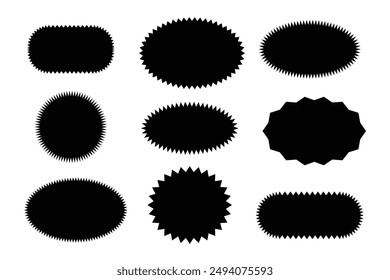 Set of vector starburst, sunburst badges. Simple flat style Vintage labels. Design elements. black stickers. A collection of different types icon.
