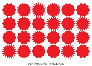 Set of vector starburst, sunburst badges. Nine different color. Simple flat style Vintage labels. Design elements. Colored stickers. A collection of different types and colors icon.