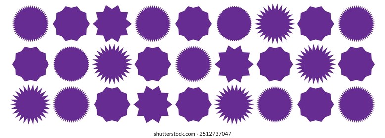 Conjunto de Vector starburst, insignias sunburst. Burbujas estelares del discurso. Vector conjunto de iconos de starburst, sunburst.