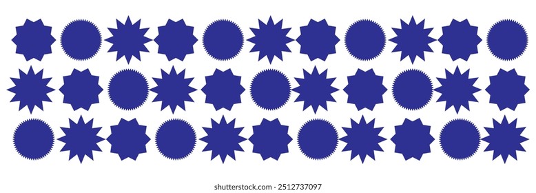 Conjunto de Vector starburst, insignias sunburst. Burbujas estelares del discurso. Vector conjunto de iconos de starburst, sunburst.