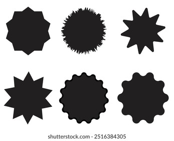 Conjunto de Vector starburst, insignias sunburst. Burbujas estelares del discurso. Vector conjunto de iconos de starburst, sunburst. Etiquetas promocionales de Black Sunburst.
